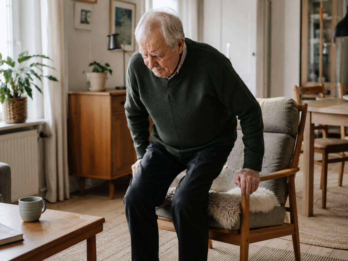Ældre borger kæmper med hverdagsaktiviteter